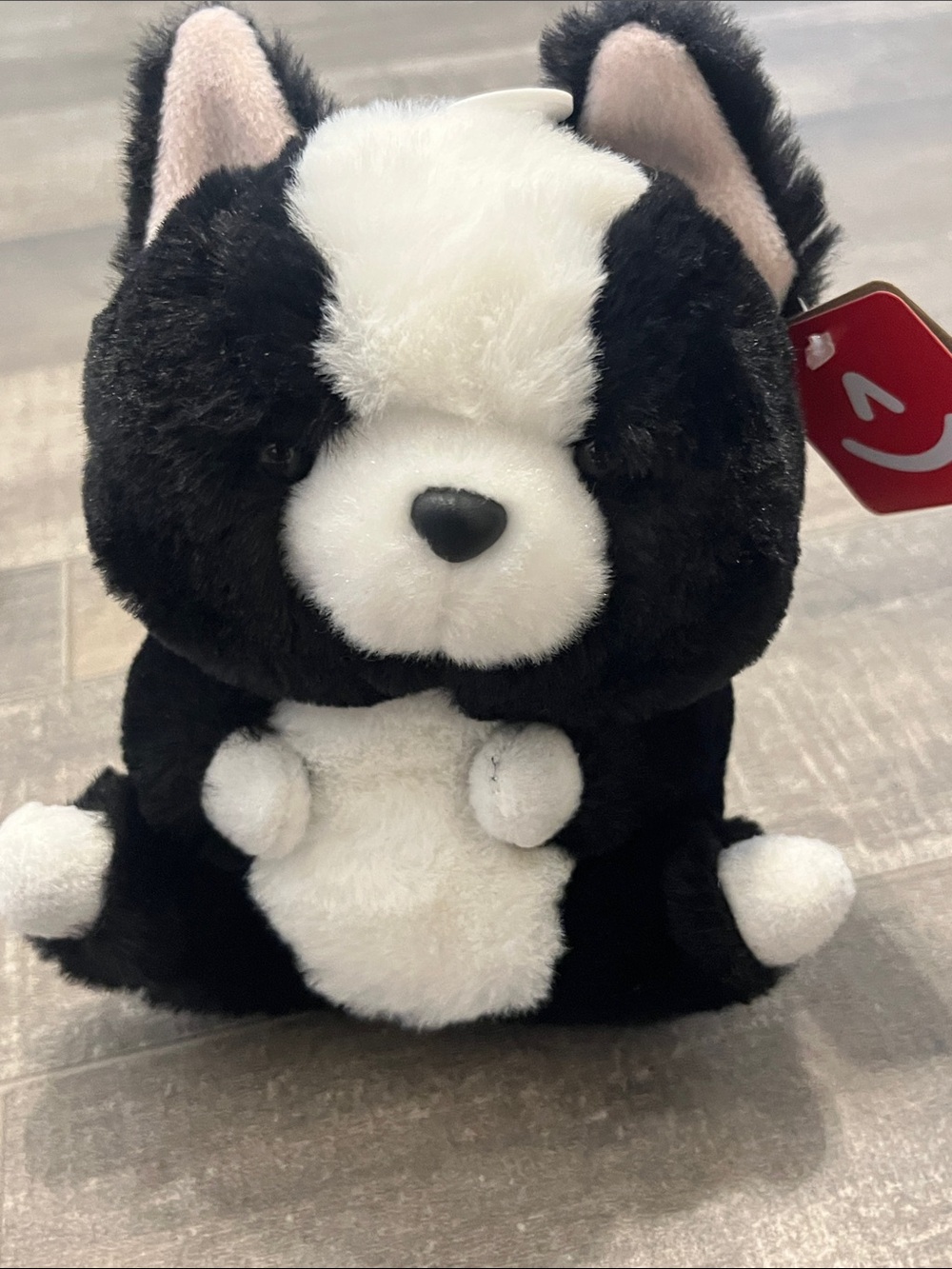 Black & White Plush Puppy Stuffed Animal - Soft Cuddly Toy